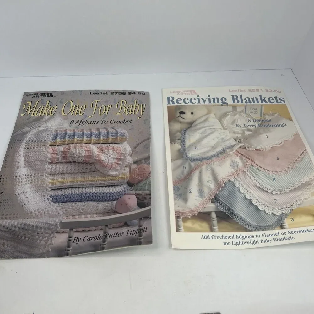 90s Lot of 2 Vintage Leisure Arts Baby Crochet Pattern Booklets Afghans Blankets